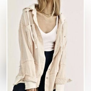 We the Free People Calico Basin Striped shirt jacket shacket hoodie oversized